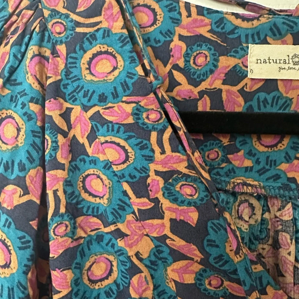 Natural Life Rowan XL midi dress floral navy teal purple, side slit - Picture 4 of 9